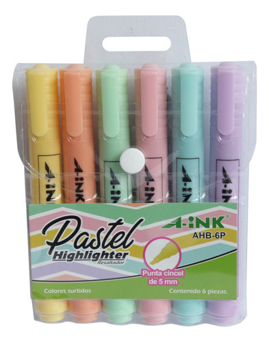 6 Plumones Colores Pastel A-ink Marcadores Punta Cincel