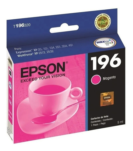 Cartucho Epson T196 Magenta Xp20/101/104/201/204/401/wf2512!