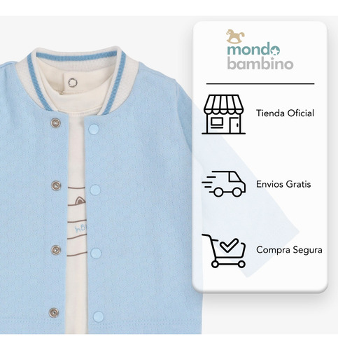 Conjunto Chamarra Y Pantalón Para Bebé Mondo Bambino Azul Cielo , Hueso 6 M