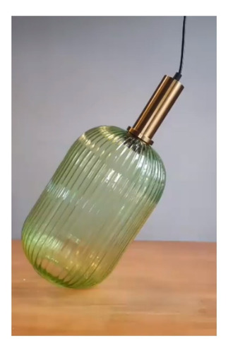 Lampara Colgante Vidrio Verde Y Capuchon Dorado Casiu Leuk