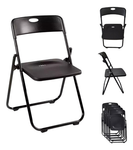 Silla Plegable Paquete Con 6 Piezas Sillas Color Negro Lisa