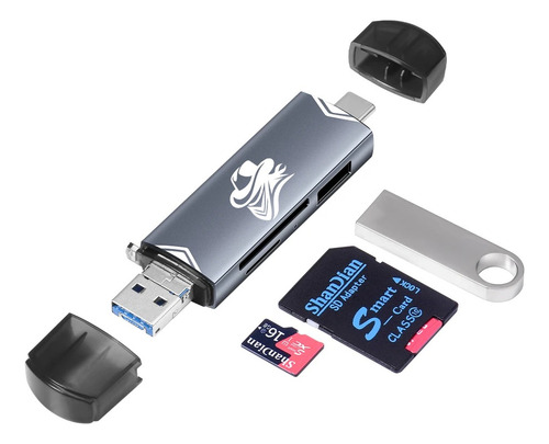 Leitor De Cartão 6 Em 1 Usb Sd Tf Micro Sdhc Mmc Ms Rápido Preto