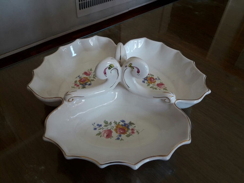 Antiguo Copetinero Porcelana 3 Divisiones Detalles En Oro