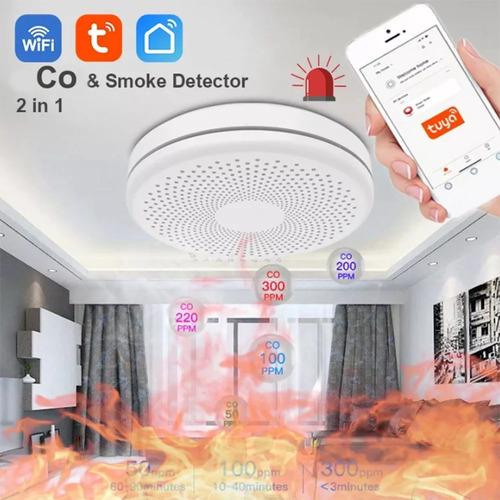 W Detector De Humo De Monóxido De Carbono Tuya Wifi Sensor