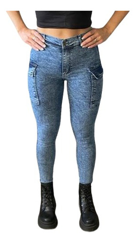Pantalón Jeans Cargo Nevado Chupín Elastizado Mujer