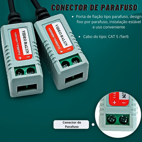 Par Cabo Video Transmissor Conector P/ Camera Hd Cvi Tvi Ahd