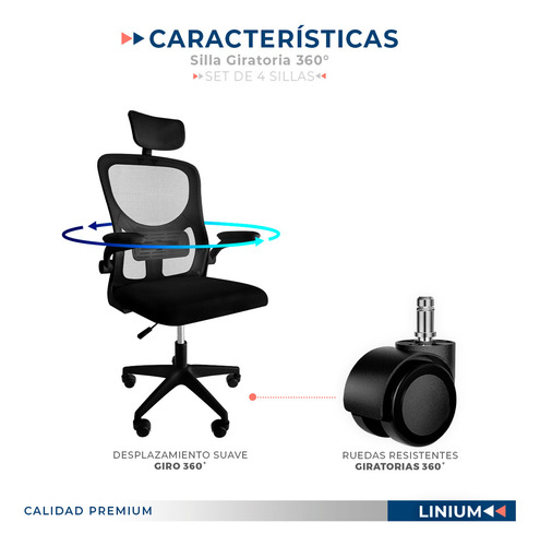 Silla Oficina Escritorio Linium Ergo Premium Ejecutiva 4 Pcs Color Negro Material Del Tapizado Malla