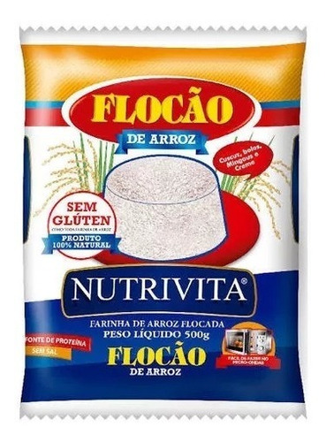 Flocão De Arroz Nutrivita Kit Com 5 Unid De 500g 