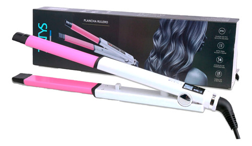 Planchita Pelo Rulero Zatys 2 En 1 Profesional 30w Wavy Glam Blanco/rosa