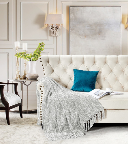 Imagen 3 de 3 de Pie De Cama Manta Tejida Chenille Importada Usa - Gris Claro