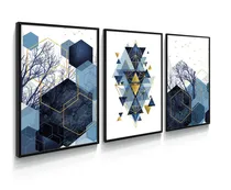 Comprar Quadros Decorativos Geométrico Azul Formas Dourado Triângulo