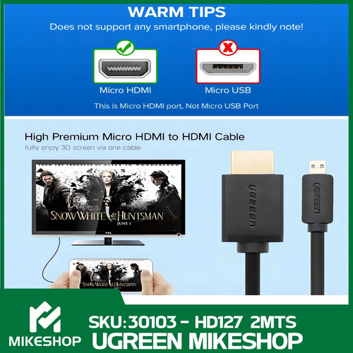 Cabo Micro Hdmi para HDMI Ugreen 4k 60hz 2m