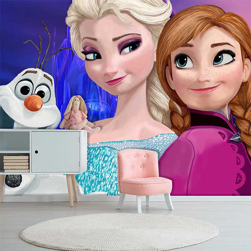Papel De Parede Adesivo Infantil Frozen Elsa, Anna E Olaf