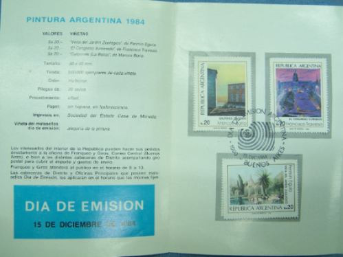 Pintura Argentina 1984 * 1º Dia Emision 15/12/1984 *