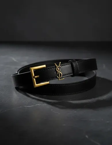 Cinto Feminino Couro Legítimo Luxo Ysl Fivela Dourada Preto 90