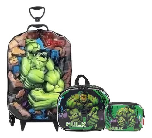 Kit Mochila Malinha Escolar Meninos Infantil Incrível Hulk