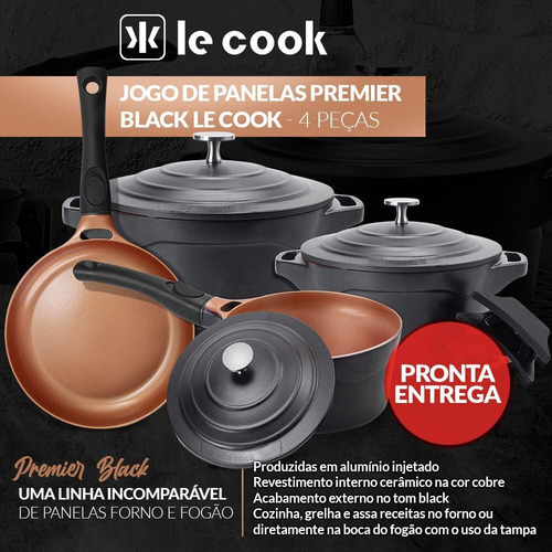 Panela Caçarola Não Gruda Faz Bolo Lecook 24 4,5l Cobrepreta