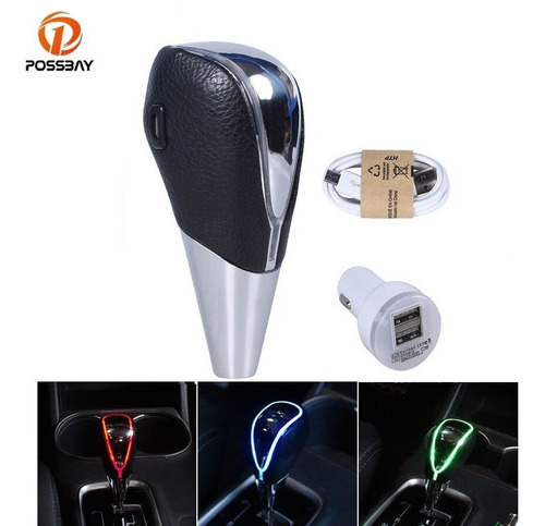 Imagen 8 de 10 de Palanca Pomo Cambio Deportivo Luz Led Rgb Cargable 12v L340
