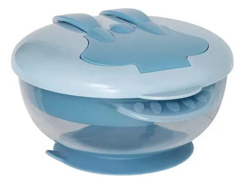 Kit Bowl Com Compartimento Ventosa Divisórias E Talher Buba Cor Azul