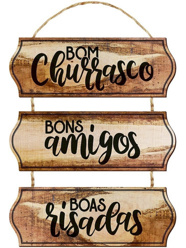 Placa Decorativa Bom Churrasco 29x52 Adesivada  - Dhpm6-057