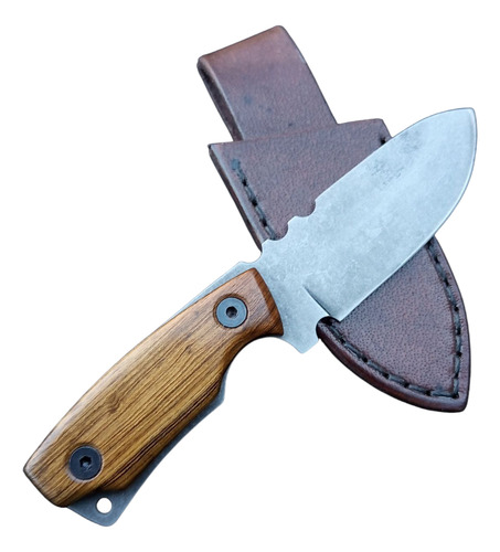 Cuchillo Artesanal Táctico Edc Pequeño Funda De Cuero Gris