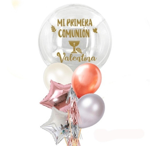 Globo Burbuja Comunión- Bautizo+ Globos Alumin Con Gas Helio