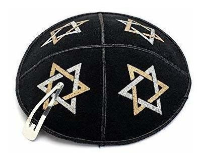 Gorro De Invierno 16 Cm Cuero Judío Negro Kipa Kippah Yarmu