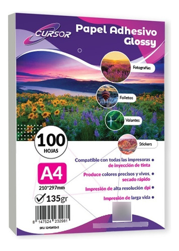 Pack Papel Adhesivo Glossy A4 De 135g X100 1000 Hojas