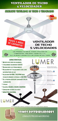 Ventilador De Techo Exahome 5 Potencias 5 Años Garantia 601