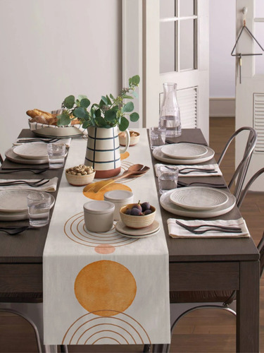 Mantel Minimalista Con Geometría Artística, Camino De Mesa D