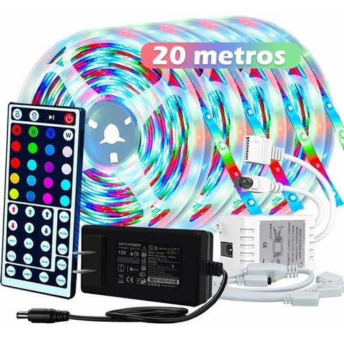 Tira Led Multicolor Luces Led Rgb 20m Control Decorar Cuarto