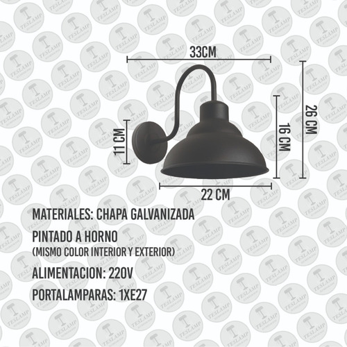 Imagen 3 de 10 de Lampara Aplique Pared Galponero Vintage Bajo Consumo