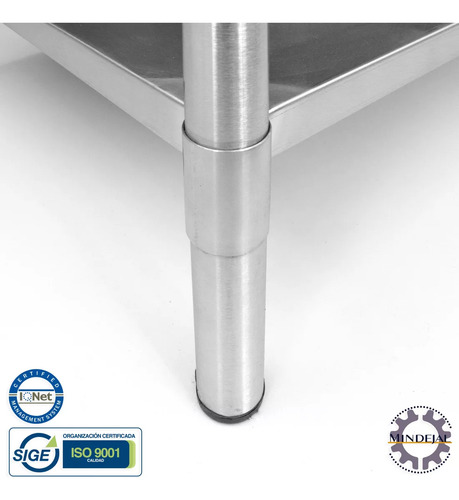 Mesa Con Dos Repisas Y Entrepaño Acero Inox Marca Mindejal Color 110x60x85