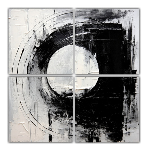 120x120cm Cuadro Abstracto Moderno Blanco Y Negro Minimalist