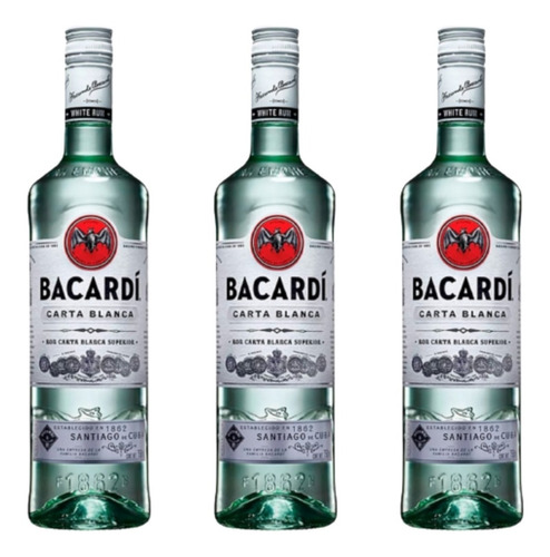Ron Bacardi Blanco Carta Blanca 750ml Botella X3 - Gobar®
