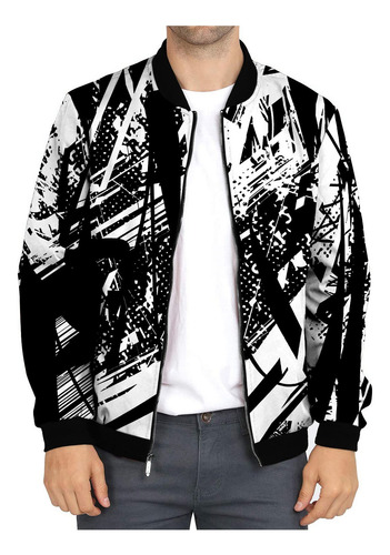 Chaqueta De Hombre Con Cuello Alto Estampado Con Cremallera