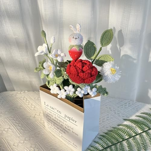 Jomodecor Ramo De Rosas De Conejo De Fresa Tejido A Mano En