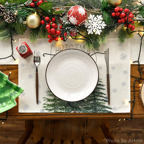Juego 6 Manteles Individuales Pino Navidad Copos De Nieve