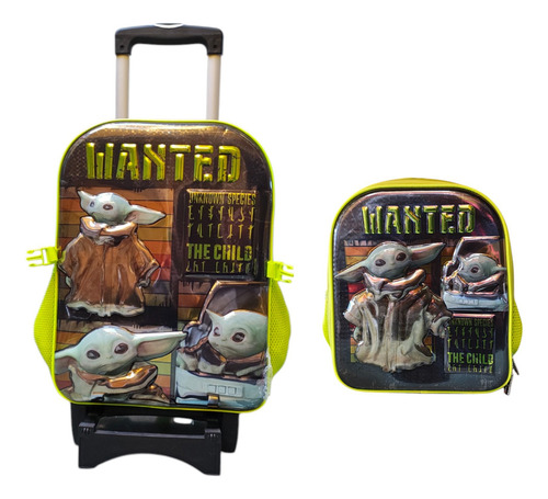 Kit Mochila Con Carro Lonchera Baby Yoda Star Wars Grogu Ruz Negro Impresion Vinil