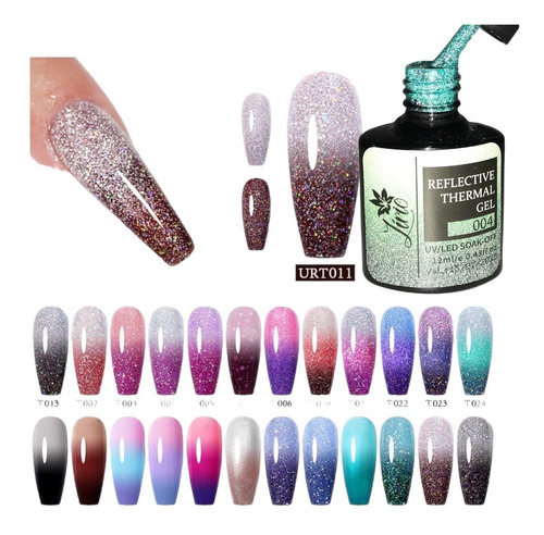 Kit 10 Esmaltes Em Gel Termico Refletivo Led Uv Art Unhas