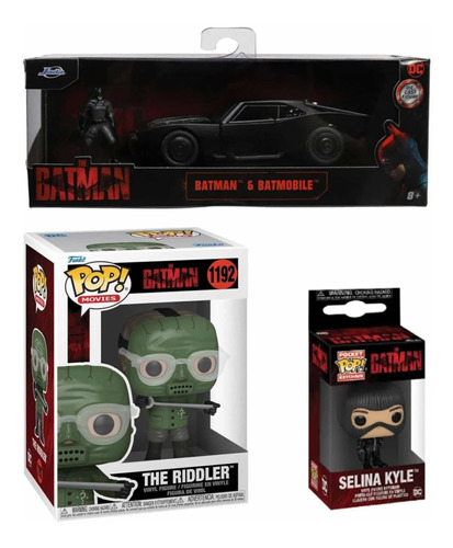 Jada Batmobile 1:32 + Funko Riddler + Llavero Funko Selina