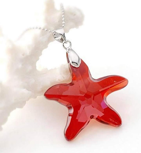 Collar Estrella De Mar Cristal Swarovski Y Plata Rojo Ocre