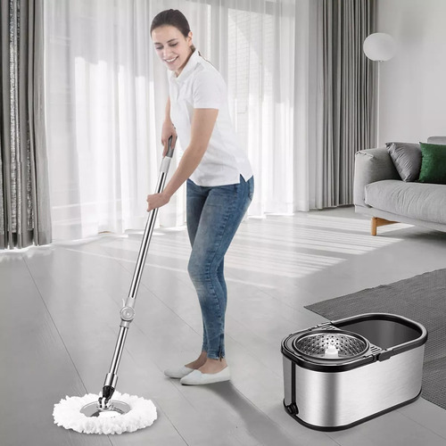 Mop Cubeta Para Trapear Con Exprimidor Multiusos Color Plateado