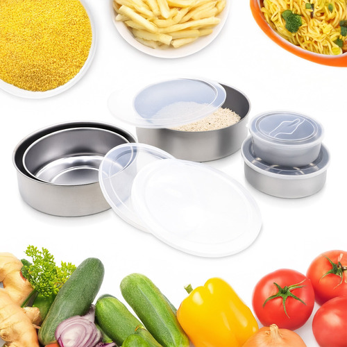5 Bowls Acero Con Tapa Recipiente 10-12-14-18 Cm