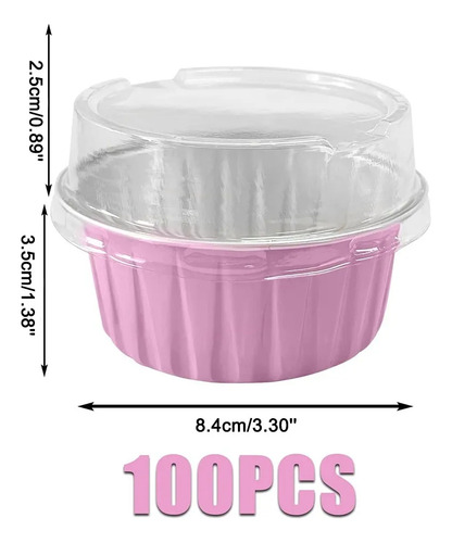 Banna 100 Moldes Redondos De Aluminio Para Cupcakes Con Tapa, 5 Oz/150ml Moldes Para Tartas, Molde Redondos De Aluminio Para Tartas, Para Picnics, Barbacoas, Camping, Bodas, Fiestas,Rosa