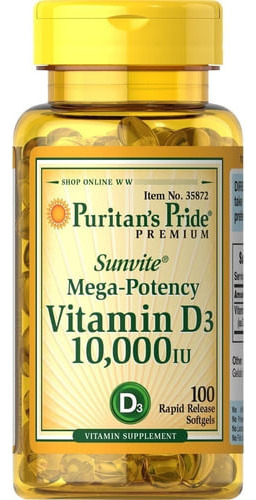 Puritan's Pride Vitamin D3 250mcg 10,000iu 100 Softgels