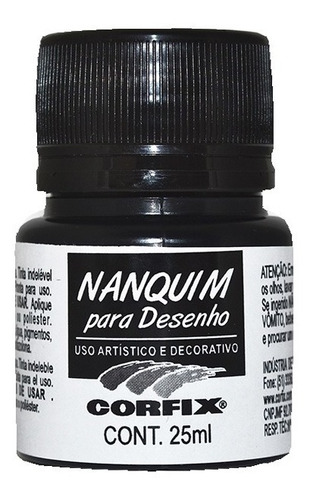 Tinta Nanquim Corfix 25ml Cores Preto