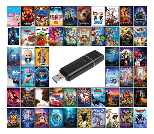 Memoria Usb 128gb 72 Peliculas Infantiles Animadas Modernas