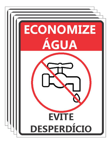 5 Placas Economize Água Evite Desperdicio Pvc Auto Colante