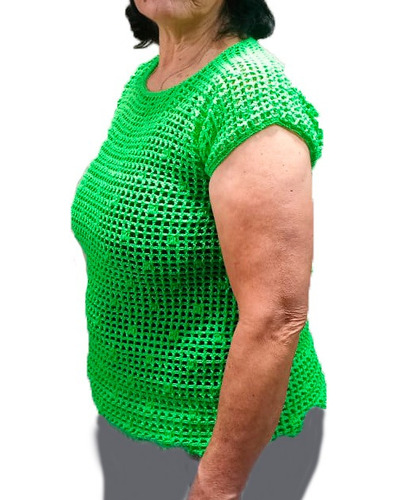 Blusa Tejida A Crochet, Talla L, Color Verde.